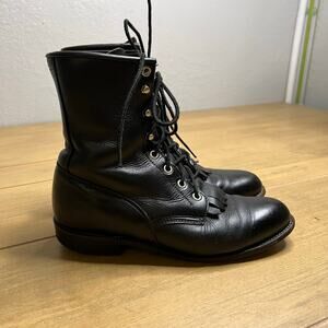 Justin Women’s Kiltie Packer Boots Black Leather 7 B USA Made Lace Up Vintage